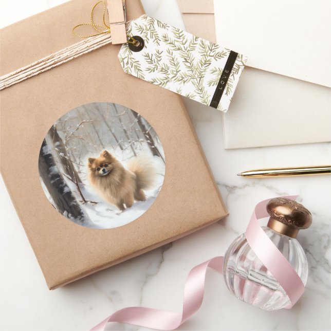Pomeranian Let It Snow Christmas Classic Round Sticker (Gifting)