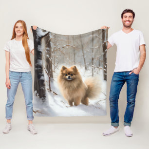 Pomeranian Let It Snow Christmas Fleece Blanket