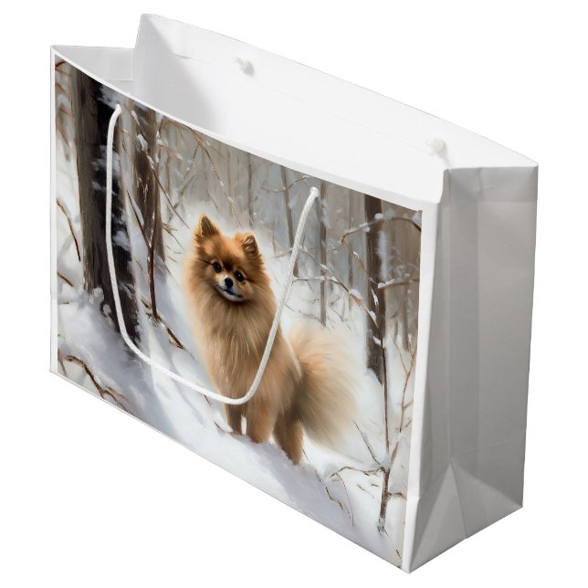 Pomeranian Let It Snow Christmas Large Gift Bag (Front Angled)