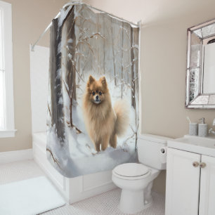 Pomeranian Let It Snow Christmas Shower Curtain