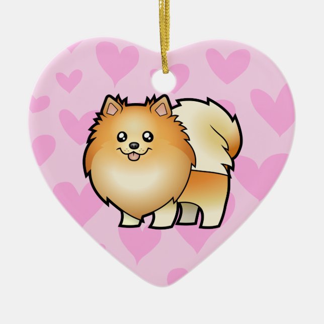 Pomeranian Love (add your own message) Ceramic Tree Decoration (Front)