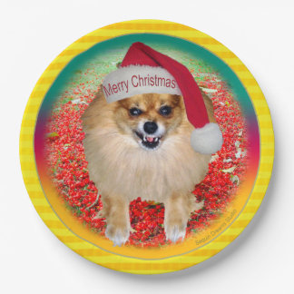 Pomeranian Marley Funny Bad Santa Dog Christmas Paper Plate