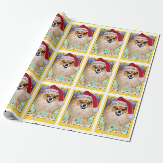 Pomeranian Marley Funny Bad Santa Dog Christmas Wrapping Paper (Unrolled)