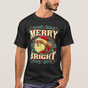 Pomeranian Merry Bright Christmas Santa Claus Dog  T-Shirt