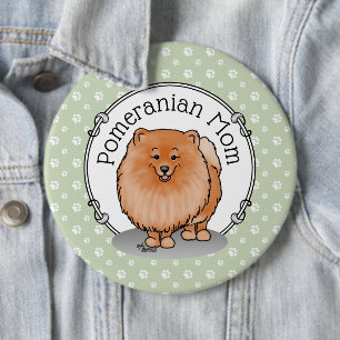 Pomeranian Mum Pom Mum (orange red) Cute Dog Mum 6 Cm Round Badge