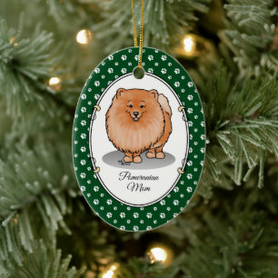 Pomeranian Mum Pom Mum (orange red) Cute Dog Mum Ceramic Ornament