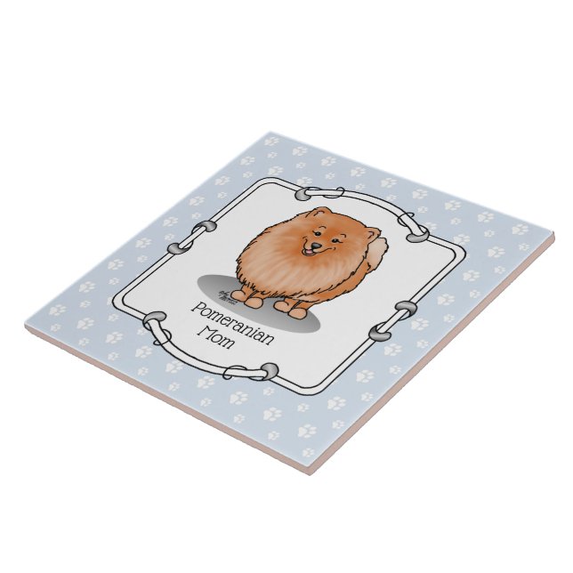 Pomeranian Mum Pom Mum (orange red) Cute Dog Mum Ceramic Tile (Side)