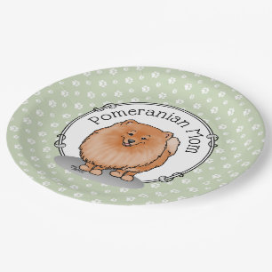 Pomeranian Mum Pom Mum (orange red) Cute Dog Mum Paper Plate