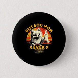 Pomeranian mum retro sunset funny dog mother's day 6 cm round badge