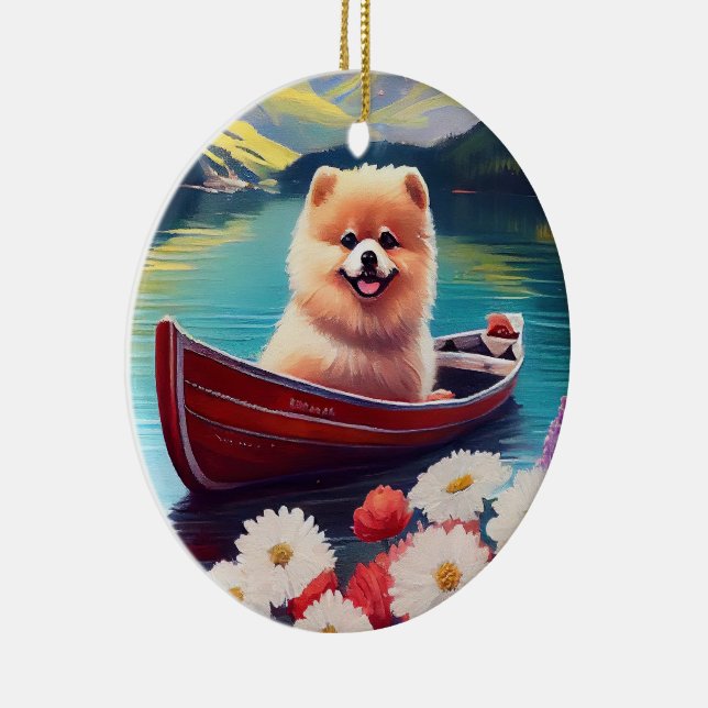 Pomeranian on a Paddle: A Scenic Adventure Ceramic Ornament (Right)