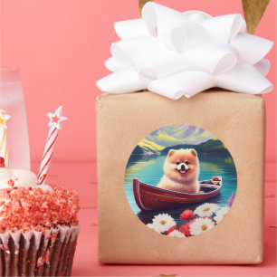 Pomeranian on a Paddle: A Scenic Adventure Classic Round Sticker