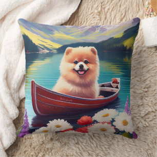 Pomeranian on a Paddle: A Scenic Adventure Cushion