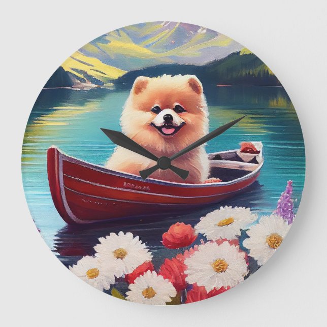 Pomeranian on a Paddle: A Scenic Adventure Large Clock (Front)