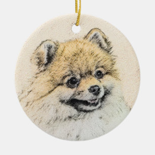 Pomeranian (Orange) Painting - Original Dog Art Ceramic Ornament