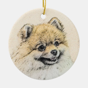 Pomeranian (Orange) Painting - Original Dog Art Ceramic Ornament