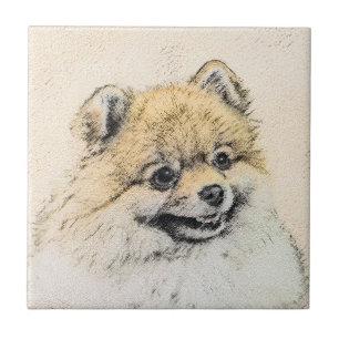 Pomeranian (Orange) Painting - Original Dog Art Ceramic Tile