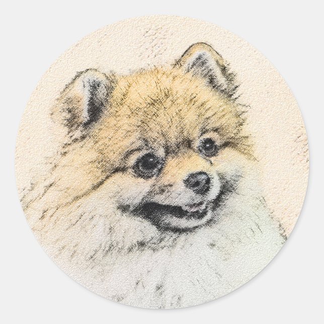 Pomeranian (Orange) Painting - Original Dog Art Classic Round Sticker (Front)