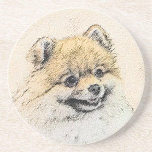 Pomeranian (Orange) Painting - Original Dog Art Coaster