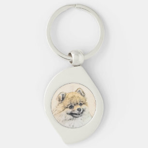 Pomeranian (Orange) Painting - Original Dog Art Key Ring