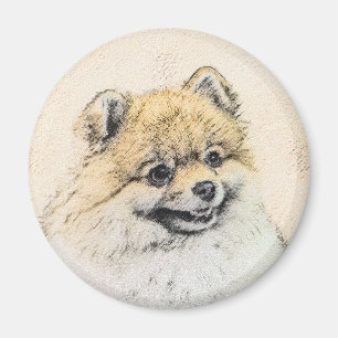 Pomeranian (Orange) Painting - Original Dog Art Magnet
