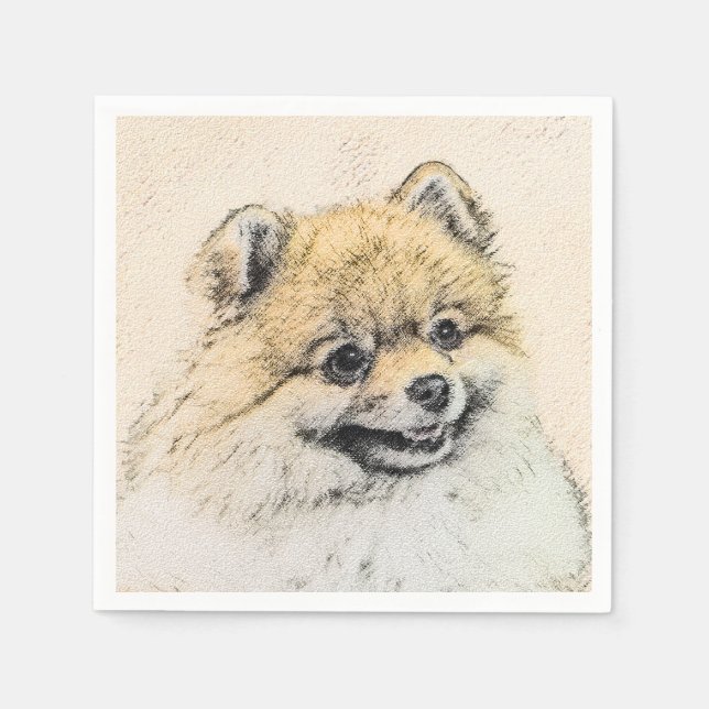 Pomeranian (Orange) Painting - Original Dog Art Napkin (Front)