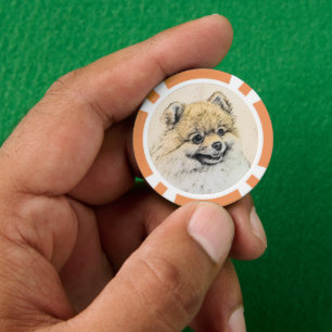 Pomeranian (Orange) Painting - Original Dog Art Poker Chips