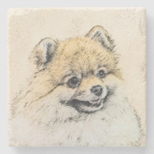 Pomeranian (Orange) Painting - Original Dog Art Stone Coaster