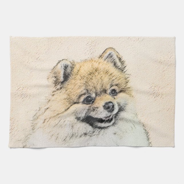 Pomeranian (Orange) Painting - Original Dog Art Tea Towel (Horizontal)