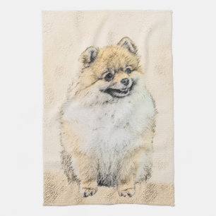 Pomeranian (Orange) Painting - Original Dog Art Tea Towel