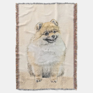Pomeranian (Orange) Painting - Original Dog Art Throw Blanket