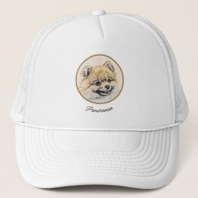 Pomeranian (Orange) Painting - Original Dog Art Trucker Hat (Front)