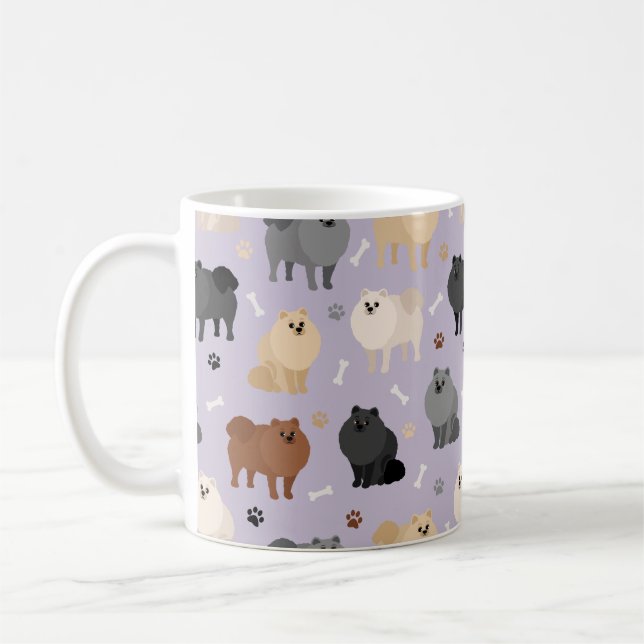 Pomeranian Paw-prints and Dog Bones Coffee Mug (Left)