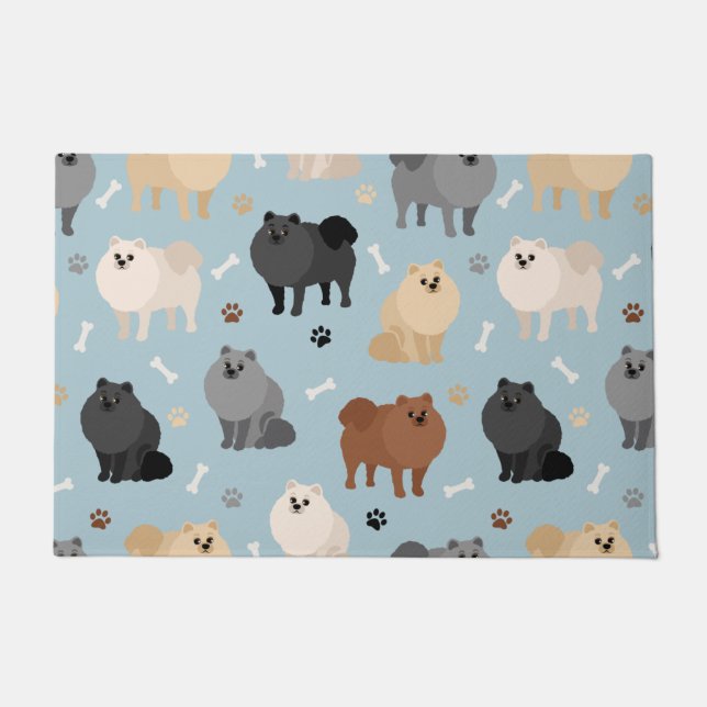 Pomeranian Paw-prints and Dog Bones Doormat (Front)