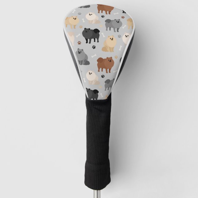 Pomeranian Paw-prints and Dog Bones Golf Head Cover (Front)