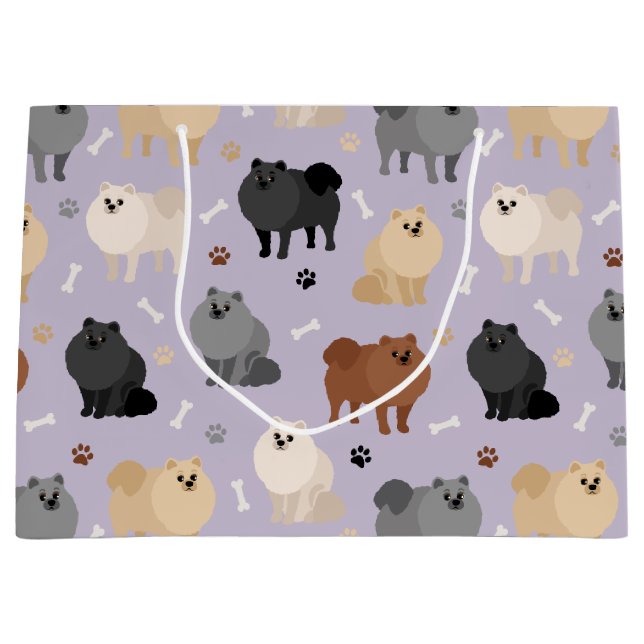 Pomeranian Paw-prints and Dog Bones Large Gift Bag (Front)