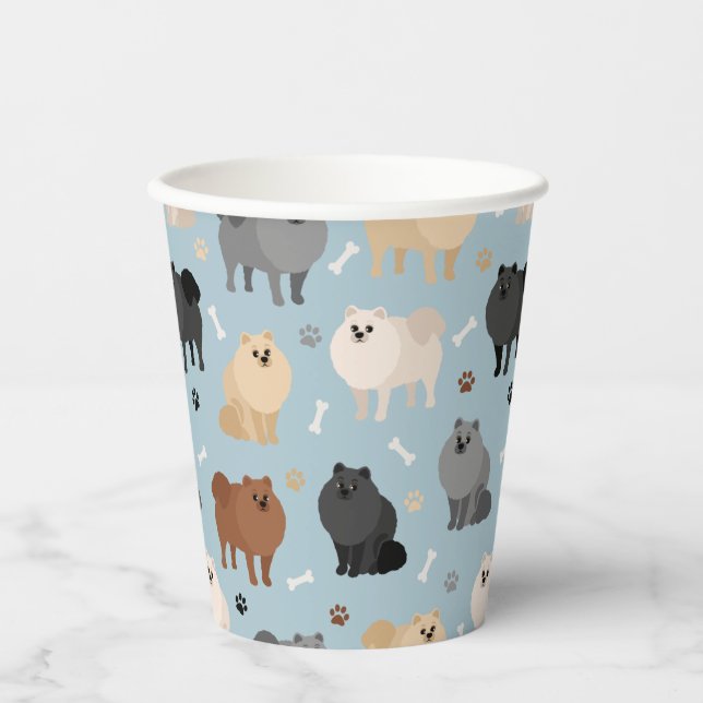 Pomeranian Paw-prints and Dog Bones Paper Cups (Front)