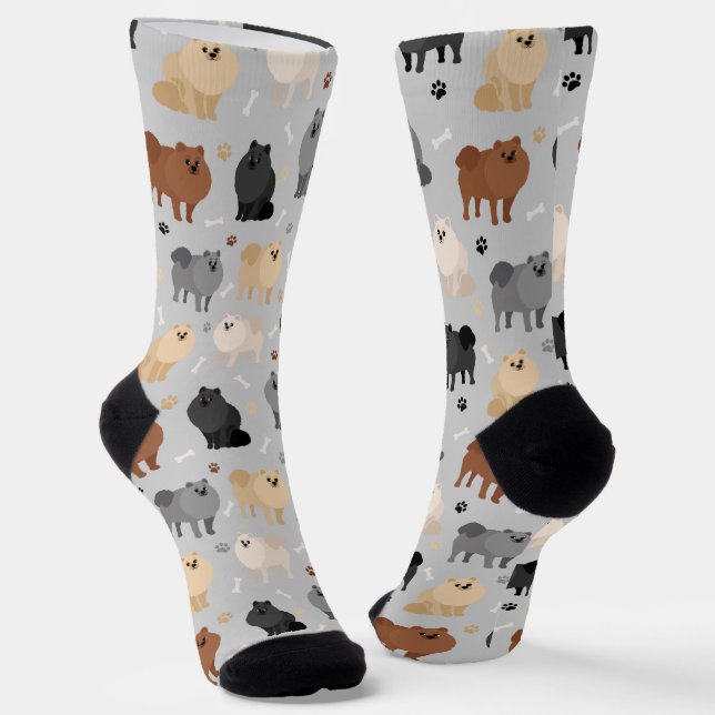 Pomeranian Paw-prints and Dog Bones Socks (Angled)