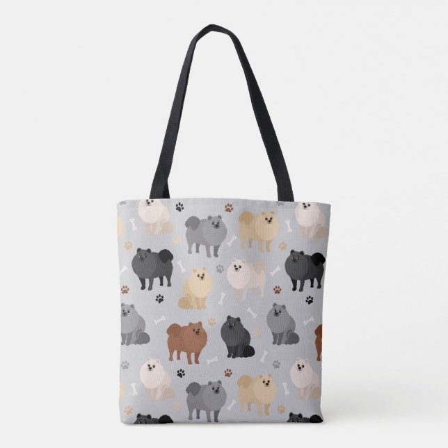 Pomeranian Paw-prints and Dog Bones Tote Bag (Back)