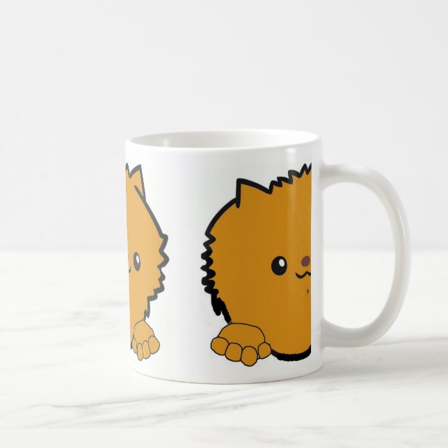 pomeranian peeking orange coffee mug (Right)