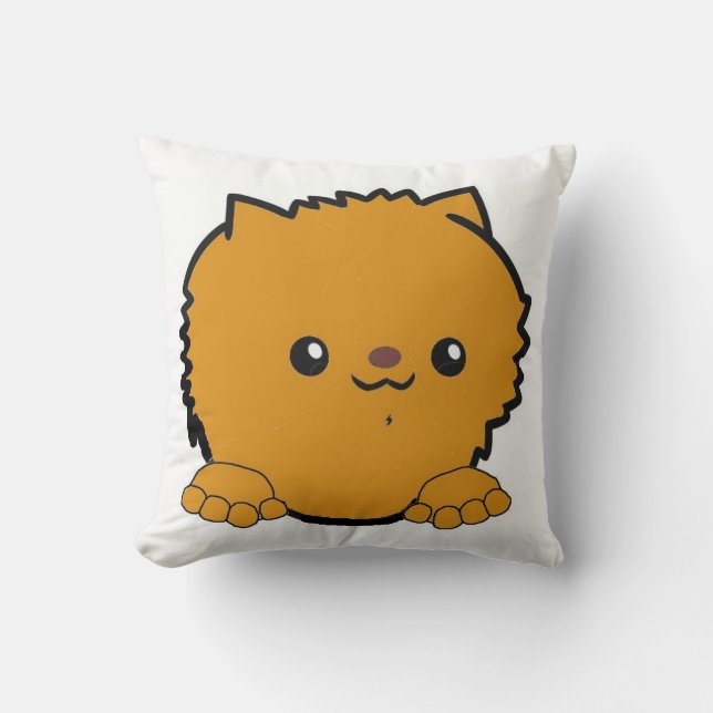 pomeranian peeking orange cushion (Front)