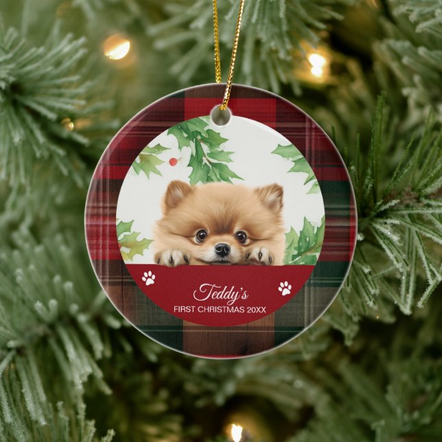 Pomeranian Personalised First Christmas Ceramic Ornament (Tree)