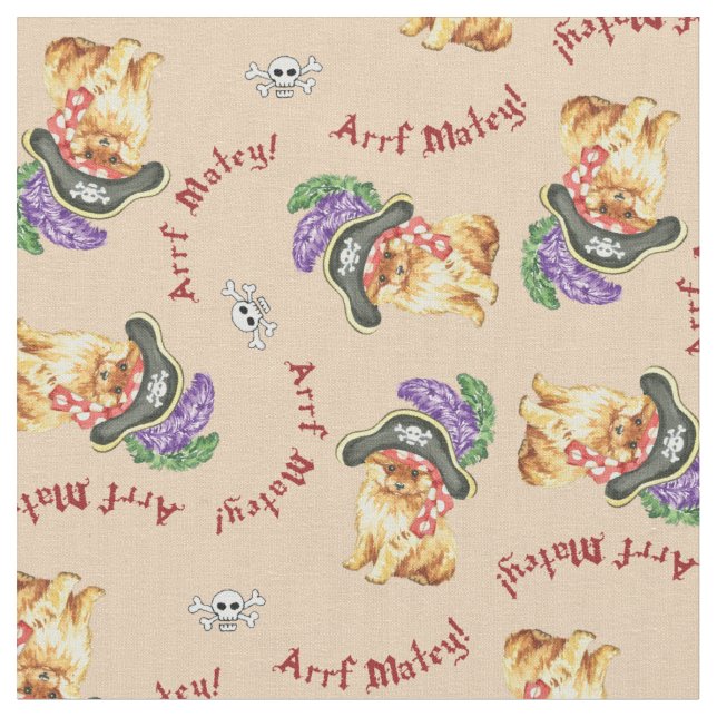 Pomeranian Pirate Fabric (Close Up)