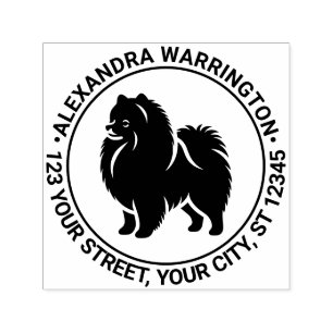 Pomeranian Pom Dog Standing Silh Name Ret Address Self-inking Stamp