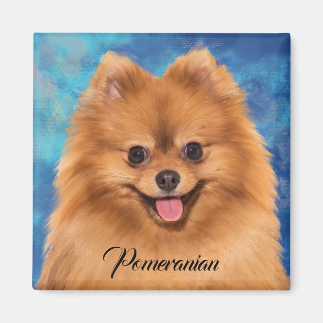 Pomeranian Portrait on Abstract Magnet (Front)