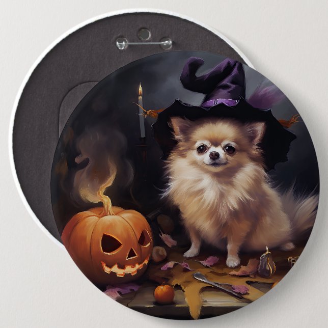 Pomeranian Pumpkins Halloween Scary  6 Cm Round Badge (Front & Back)