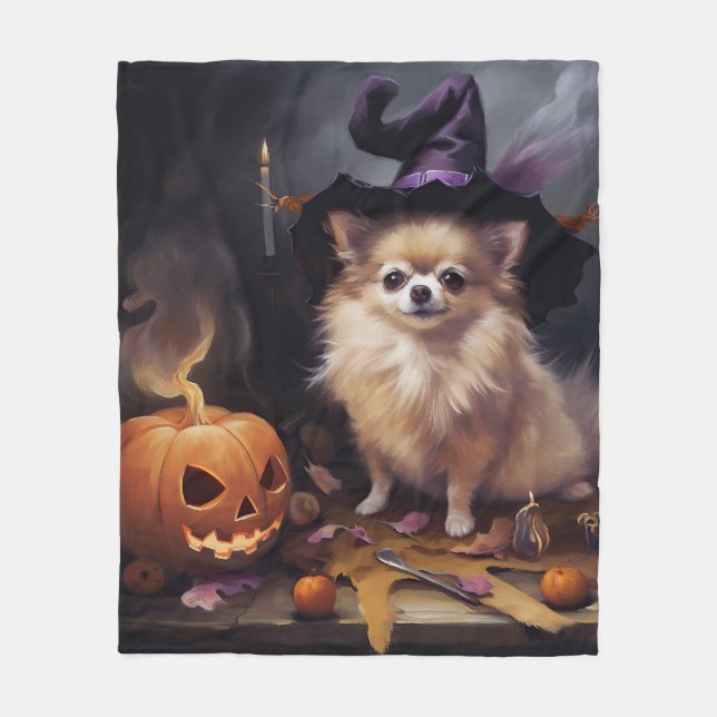 Pomeranian Pumpkins Halloween Scary  Fleece Blanket (Front)