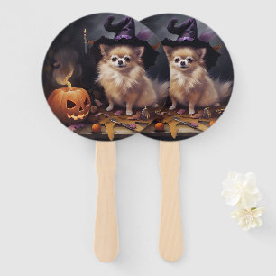Pomeranian Pumpkins Halloween Scary  Hand Fan
