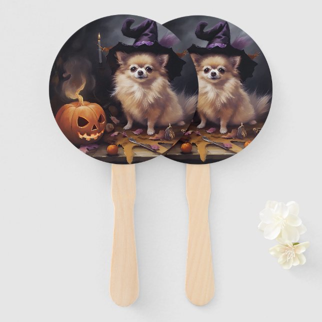 Pomeranian Pumpkins Halloween Scary  Hand Fan (Front and Back)