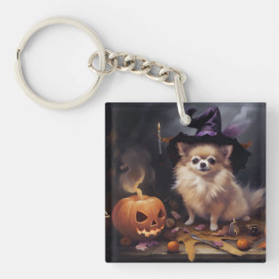 Pomeranian Pumpkins Halloween Scary Key Ring