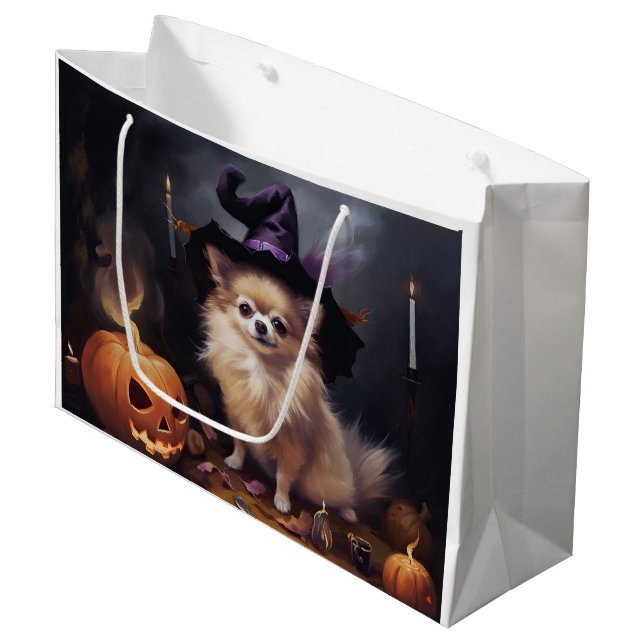 Pomeranian Pumpkins Halloween Scary  Large Gift Bag (Front Angled)